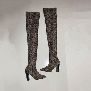 Saint Laurent YSL Moon Snake Stretch Knit Sock Over The Knee Heel Pull On Boots